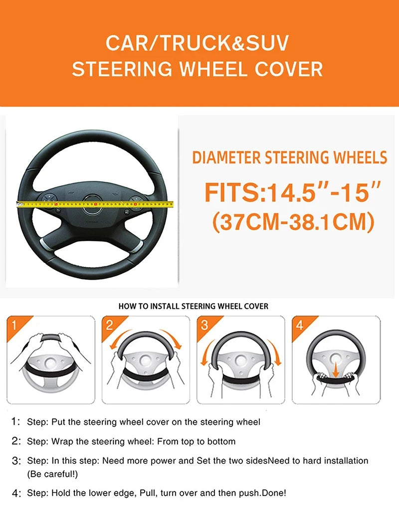 Car Steering Wheel Cover Breathable Anti Slip PU Leather Steering Covers Suitable 37-38.5cm Auto Decoration Carbon Fiber