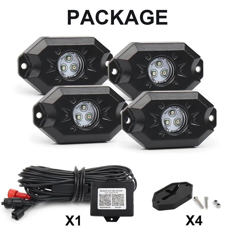 RGB LED Rock Lights Kit 4 Pods Underglow Multicolor Neon Light Pod With Blue Tooth App Control For Truck ATV UTV RZR SUV