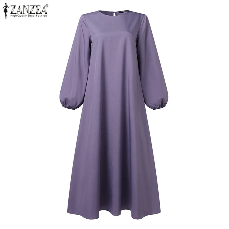 2025 ZANZEA Fashion Muslim Dress Women Tukey Abaya Robe Long Sleeve Maxi Sundress Vestido Dubai Kaftan Islamic Clothing Oversize