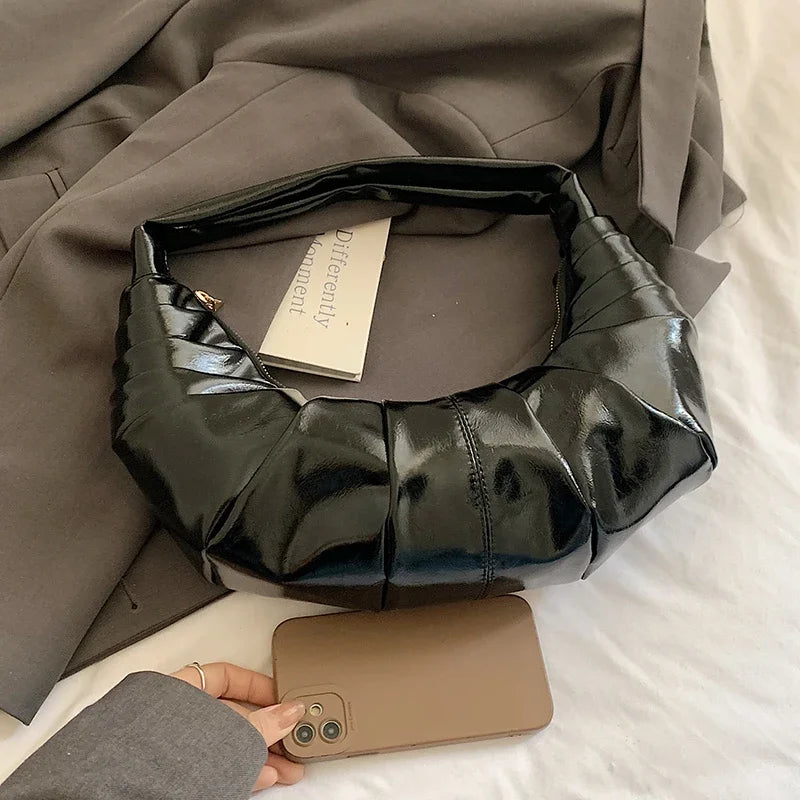 Silver Handbags Women Dumpling Shoulder Bag Fashion Luxury Ladies Hobos Bags High Capacity Female Tote Bag Black