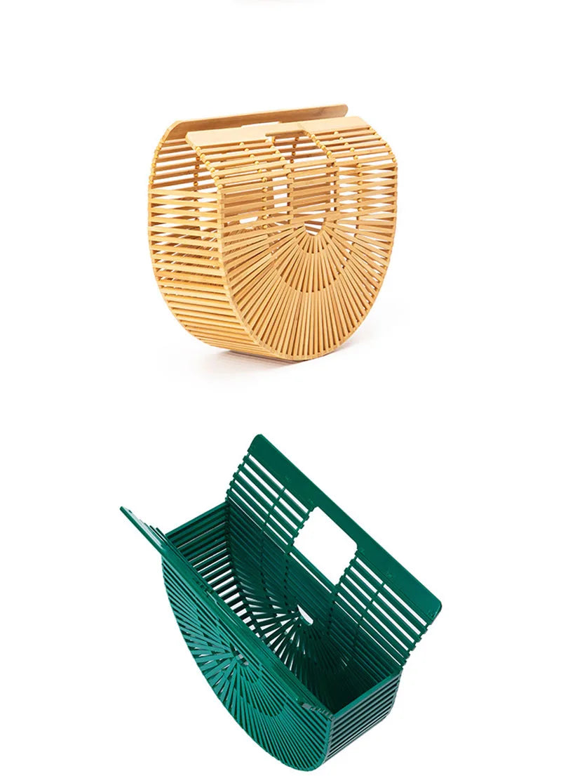 Fashion Straw Bag Bamboo Semi-circular Handbags High quality Hand woven Women Bags Bohemia Summer Ladies Beach Bag Bamboo Bags