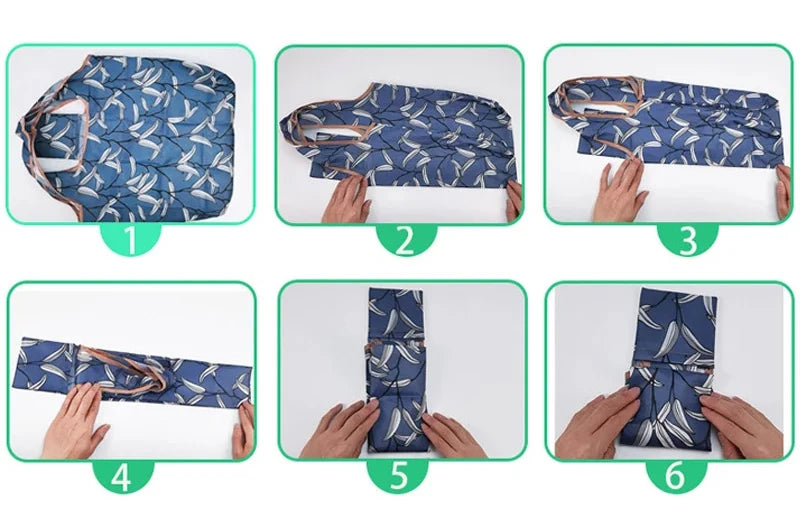 Fashion Pocket Tote Women Bag Eco-Friendly Folding Shopping Bag Reusable Portable Shoulder Handbag for Travel Supermarket