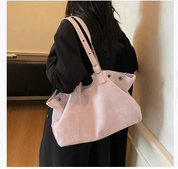 Personality Tote Bag for Women Solid Suede Pillow Underarm Bags Large Capacity Female Commute Shoulder Bags Matte Travel Pack