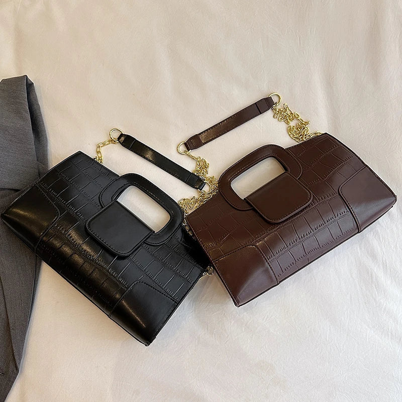 Luxury Clutch Bag Retro Women's Bag Stone Pattern PU Leather Crossbody Bag Female Flap Handbag Shoulder Bag Simple Sac A Main