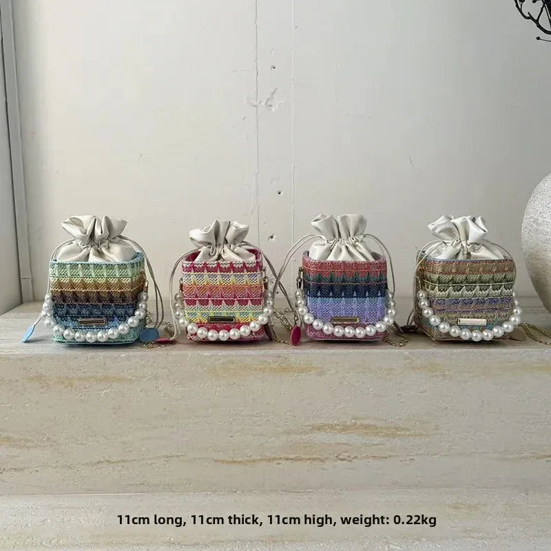 Trendy Chain Strap Women's Crossbody Bag Fashionable Drawstring Shoulder Bag Stylish Small Square Handbag Casual New Model