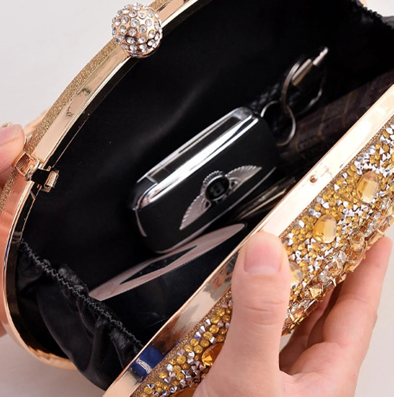 Gold Round Bag Luxury Brand Rhinestone Clutch Bags for Women 2024 Crystals Party Purses Diamond Designer Crossbody Handbags