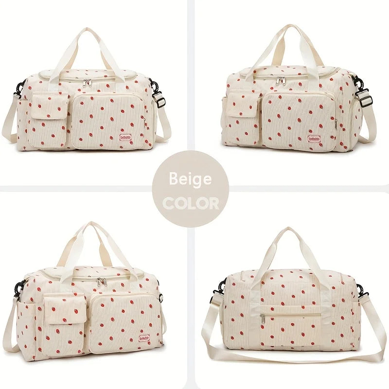 Large Capacity Strawberry Print Duffel Bag with Multiple Compartments - Ideal for Travel, Gym, and Everyday Use, Casual Style