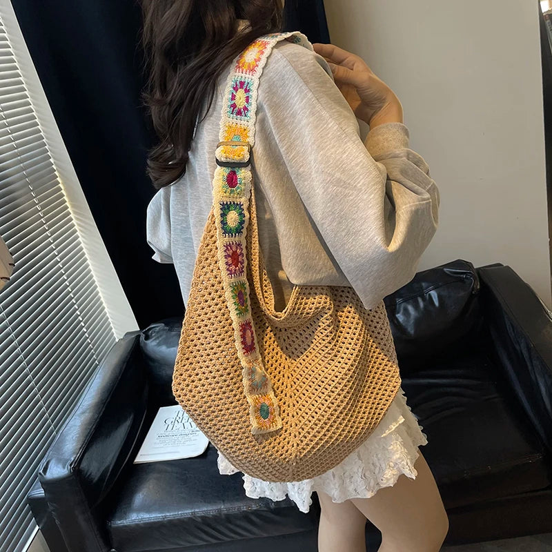 2025 Summer New – Bohemian Fresh Hollow Woven Tote Bag – Large Capacity Single-shoulder for Leisure & Vacation