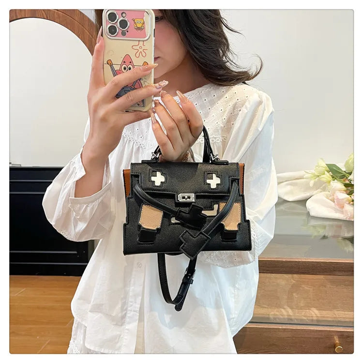 2025 Niche Kelly Bag Womens Mosaic Doll Robot Print Shoulder Crossbody Purse Unique Designer Handheld Tote Fashion Statement