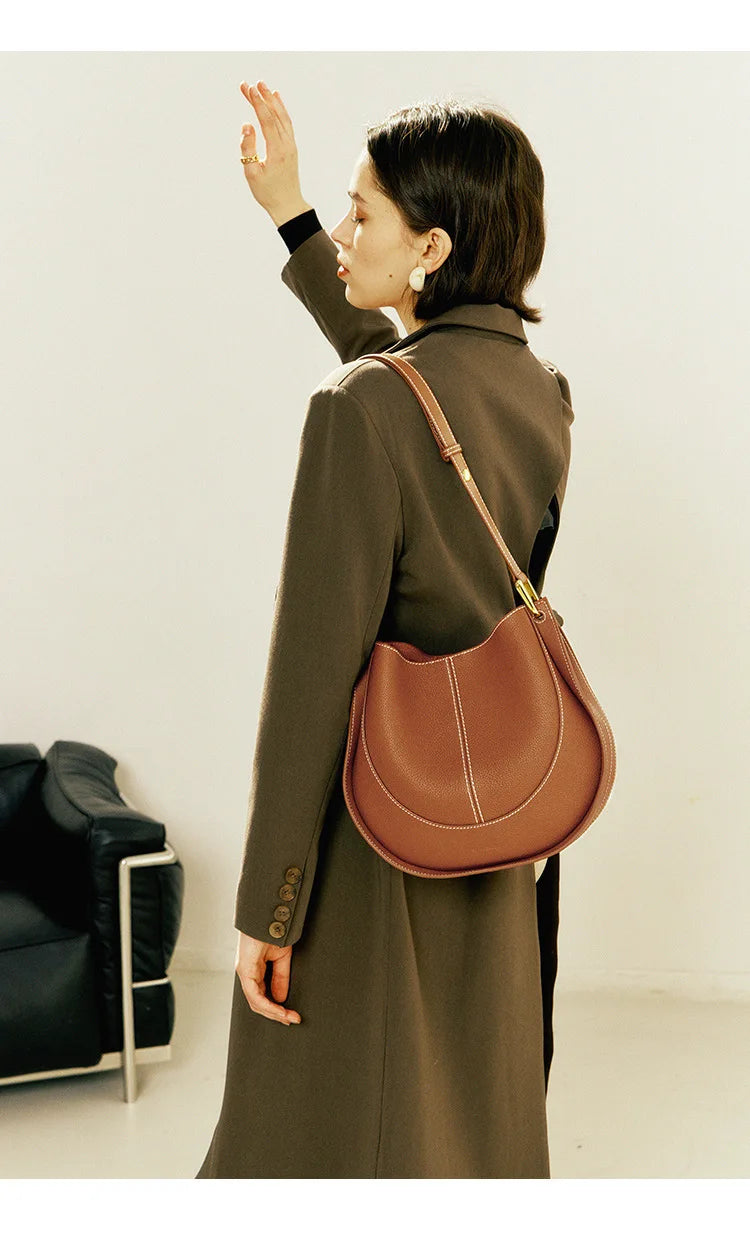 Head Layer Cowhide Crossbody Bags Niche Light Luxury Women's Bags Shoulder Saddle Bags Leather Bags Women's Soft Hundred