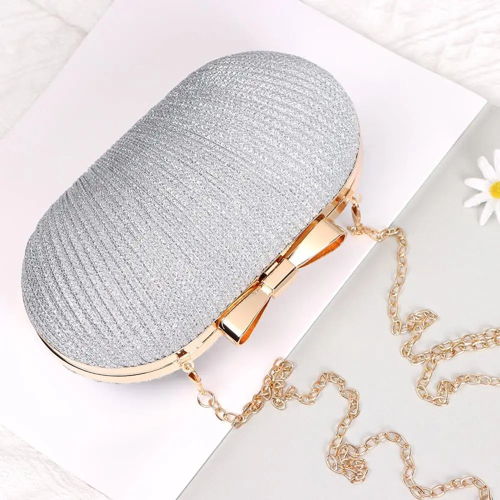 Wedding Bridal Beaded Women Evening Bag Chain Shoulder Handbags Elegant Rhinestones Clutch Egg Shape Evening Bag