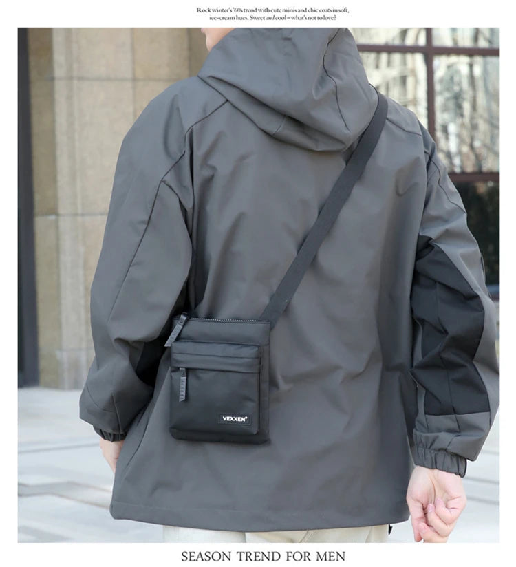 Messenger Sling Bags For Men Casual PU Leather Zipper Crossbody Pouch Simple Mini Crossbody Phone Bag Male Side Shoulder Bag