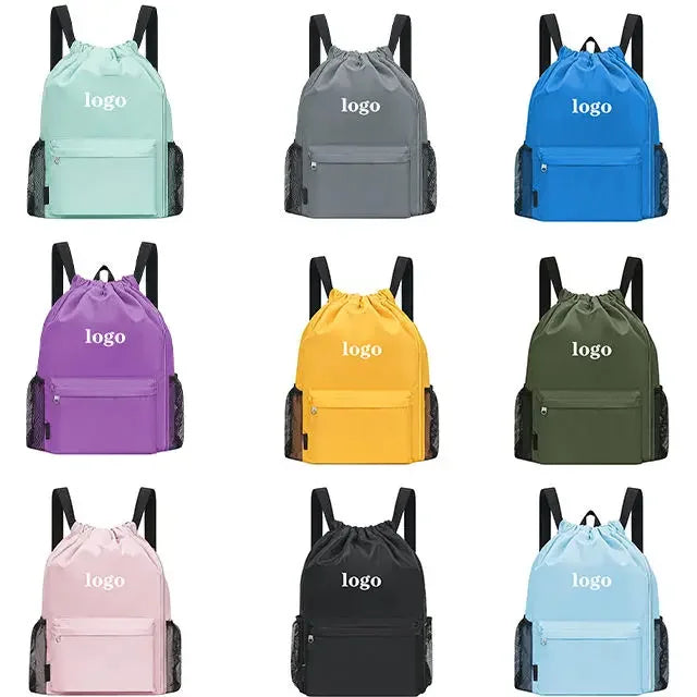 Custom Sports Gym Bags With Side Pocket For Men Women Drawstring Backpack Water Resistant Drawstring Bags Gym Backpack