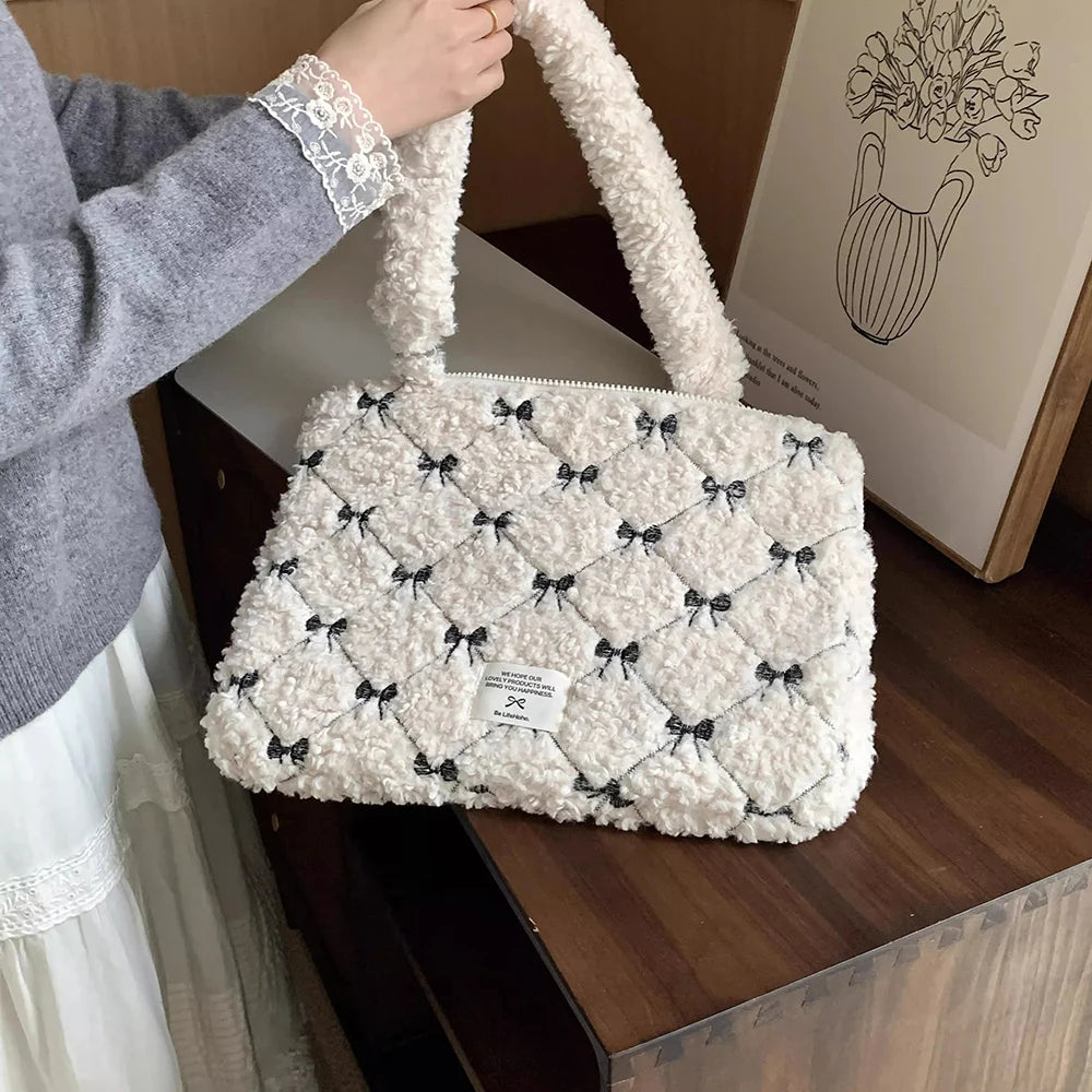 Cute Laptop Bag 13.3 14 15.6 For Macbook Air Pro 13 15 16 HP Huawei Asus Acer Dell Xiaomi Lenovo plush Shoulder Handbag