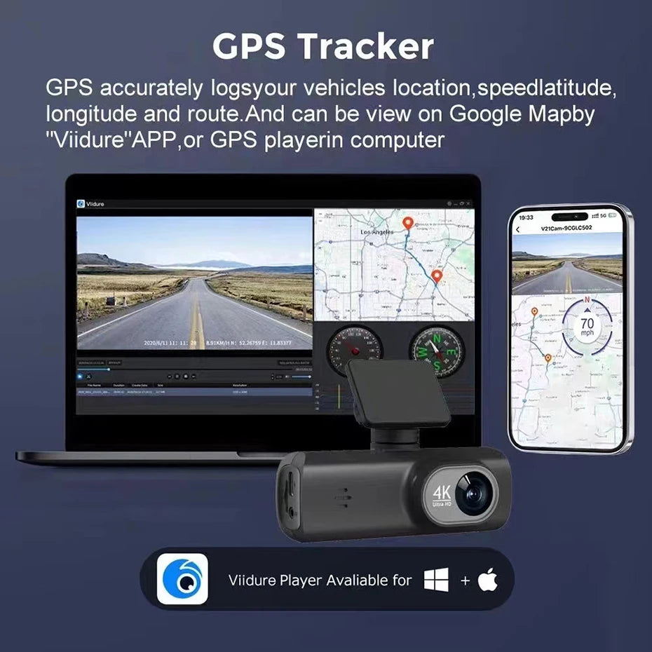 Dash Cam 4K UHD for Car Camera Front Rear Dual Lens With GPS WiFi 24h Parking Mode Night Vision Car DVR Video Registrator