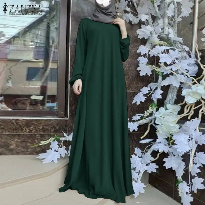2025 ZANZEA Fashion Muslim Dress Women Tukey Abaya Robe Long Sleeve Maxi Sundress Vestido Dubai Kaftan Islamic Clothing Oversize