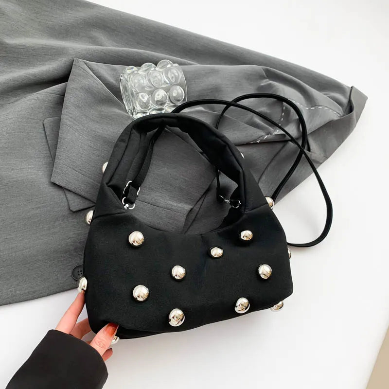 Luxury Purple Handbag For Women Luxury Studded Beading Handbags Wine Red Purse Solid Color Suede Leather Shoulder Crossbody Bags