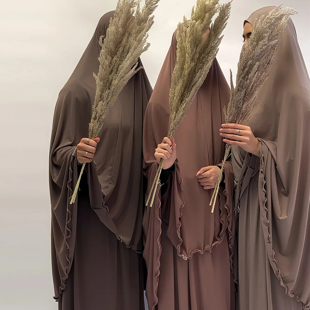 Two Piece Arabic Muslim Women Set Elegant Dubai Hijab Abaya Eid Middle East Prayer Clothes Islamic Khimar Outfit Moroccam Kaftan