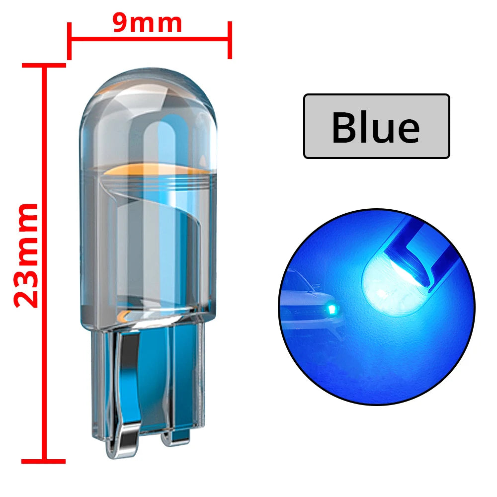 4X Car W5W 194 T10 LED Glass Housing Cob Auto Bulb White Red Blue Yellow Trunk Wedge License Plate Lamp Dome Tail Backup Light