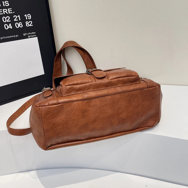 Women Tote Bag Fashion Underarm Pouch Large Capacity Soft Pu Leather Shoulder Bag Retro Crossbody Bag Casual Portable BucketBags