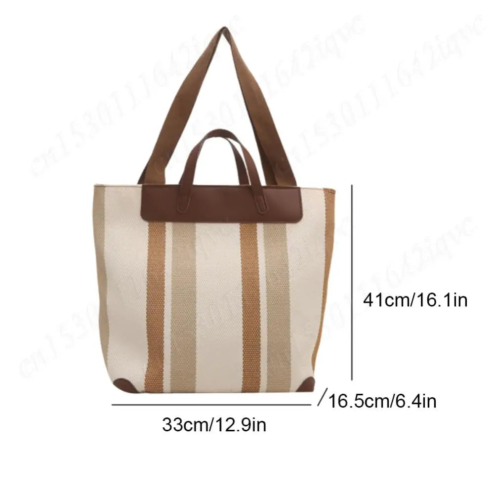 Striped Hobo Shoulder Bags Women Zipper Bucket Bags Canvas Tote Bag Simple Handbag Daily Commuting Bag Travel Top-Handle Bags