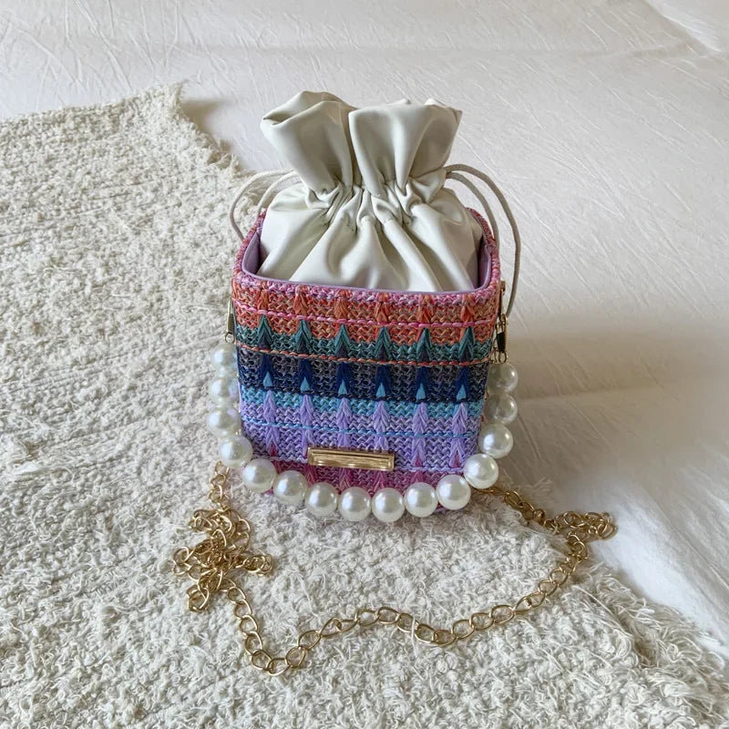 Trendy Chain Strap Women's Crossbody Bag Fashionable Drawstring Shoulder Bag Stylish Small Square Handbag Casual New Model