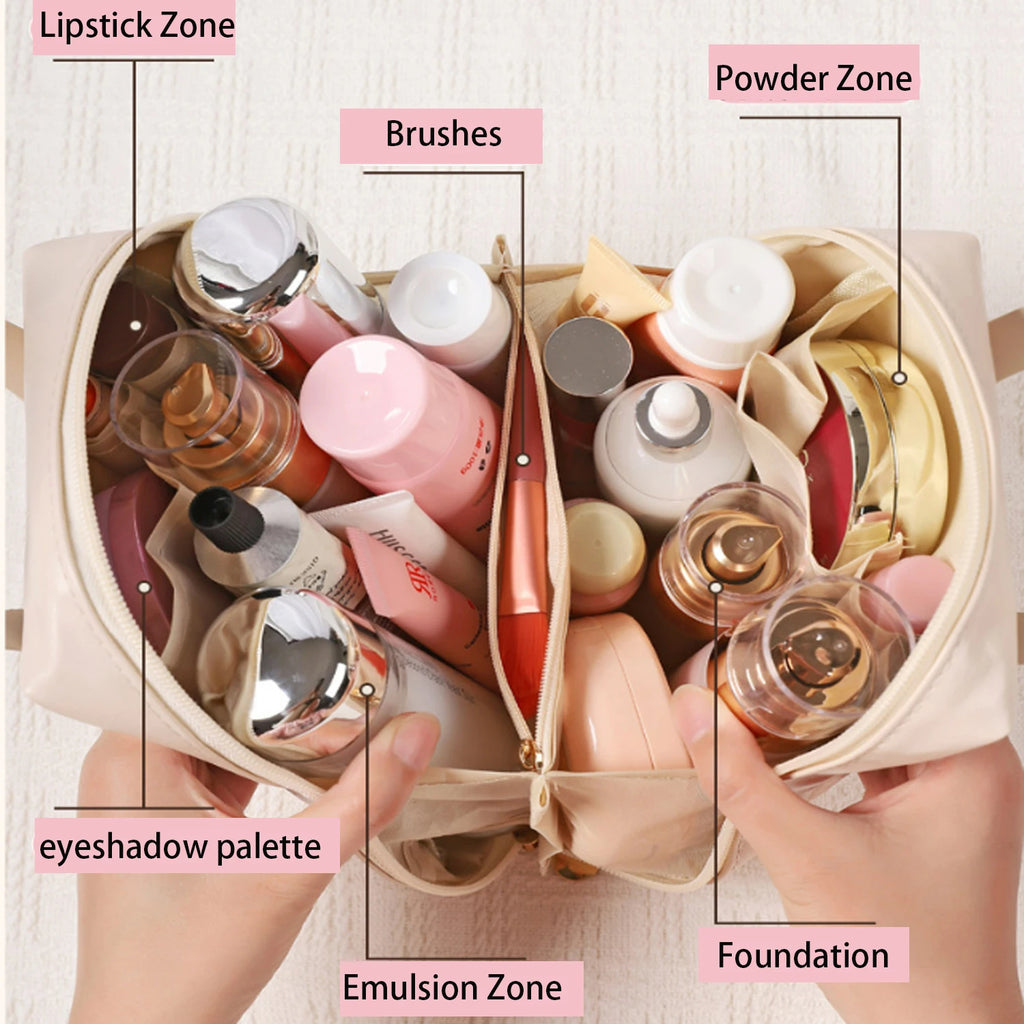 PU Cosmetic Bag Large Capacity Portable Handbag Waterproof Travel Makeup Bag Portable Toiletries Organizer Bathroom Storage Case