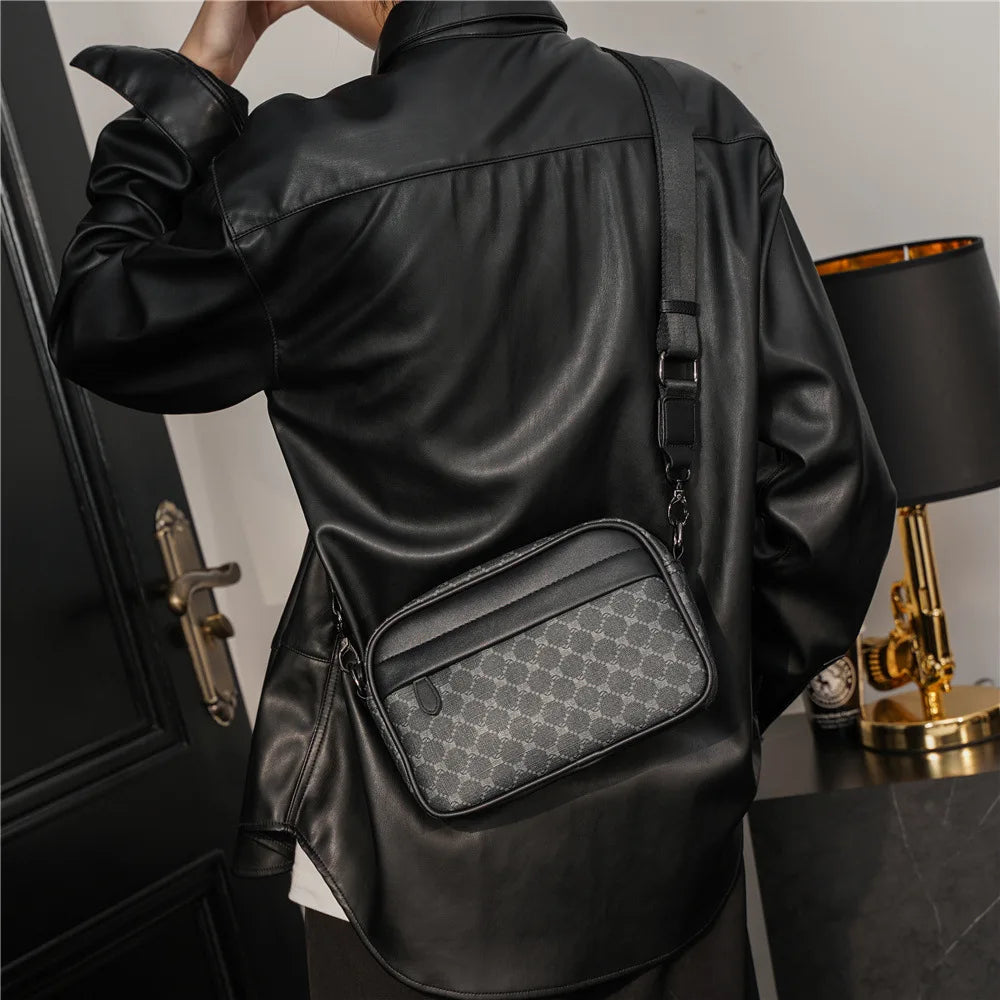 Luxury Leather Crossbody Bags Men Fashion Design Plaid Men Shoulder Bag Business Messenger Bag Mens Handbag Satchels Tote Purse