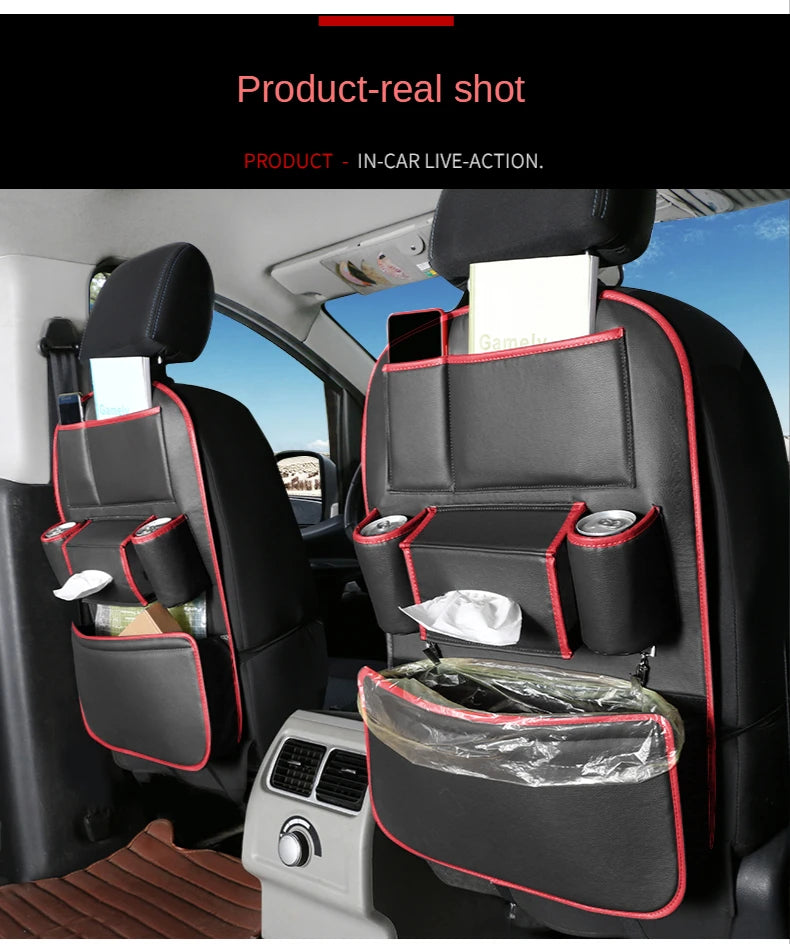 Leather Car Backseat Organizer Rear Row Children's Seat Back Hanging Storage Bag Shelf Garbage Can Trash Tissue Bottle Organiser