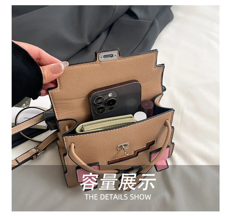 2025 Niche Kelly Bag Womens Mosaic Doll Robot Print Shoulder Crossbody Purse Unique Designer Handheld Tote Fashion Statement