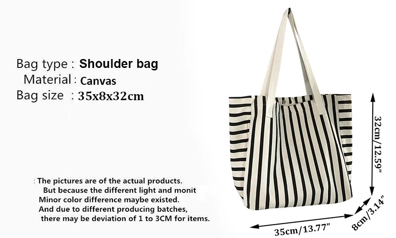New Beach Tote Bag Fashion Women Canvas Summer Large Capacity Striped Shoulder Bag Tote Handbag Shopping Shoulder Bags ﻿