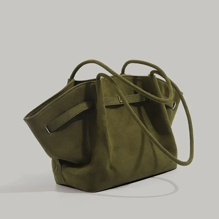 Retro Green Handbag Shoulder Bag Versatile Tote Bag Underarm Design Autumn Winter New Style Soft Polyester Fiber Neutral Minimal