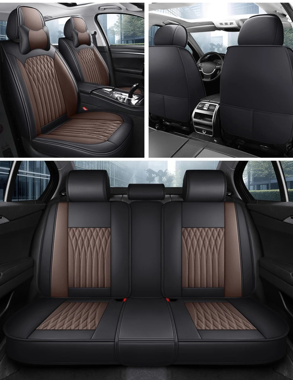 Full Set Car Seat Covers  Full-Wrap Design, Breathable Perforated PU Leather, Universal Fit for Most Sedans, Trucks & SUVs
