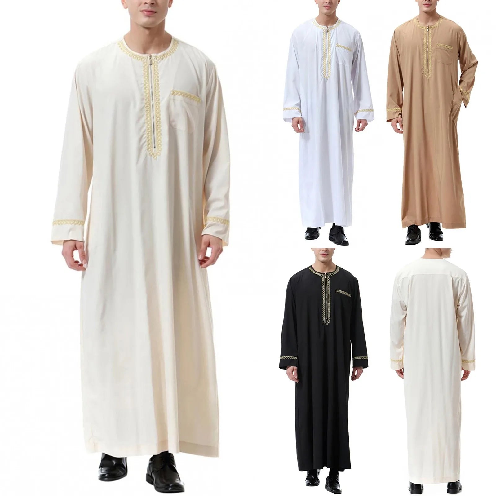 Traditional Muslim Clothing Men's Muslim Shirt robe embroidery Islamic Royalty Dubai Robe O-Neck Long Sleeve Retro Loose Abaya