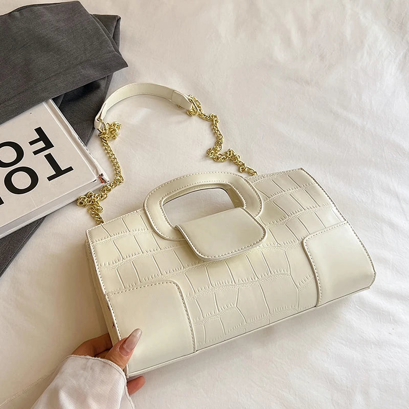 Luxury Clutch Bag Retro Women's Bag Stone Pattern PU Leather Crossbody Bag Female Flap Handbag Shoulder Bag Simple Sac A Main
