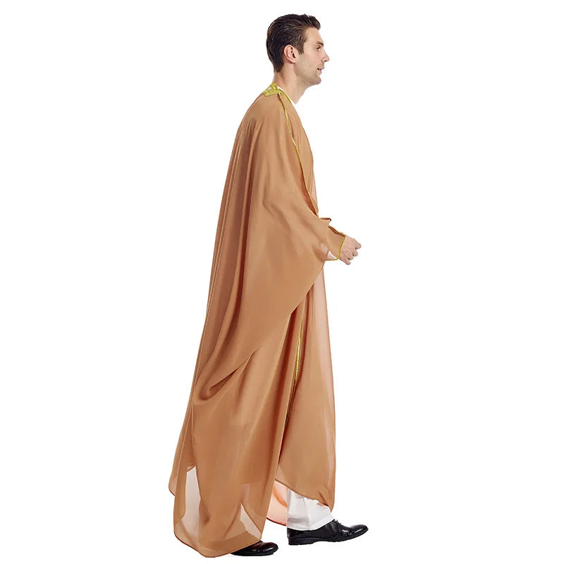 Men's Robe Muslim Clothes Kimono Loose Abaya Dresses Long Sleeve Embroidered Chiffon Kaftan Casual Formal Dubai Thobe