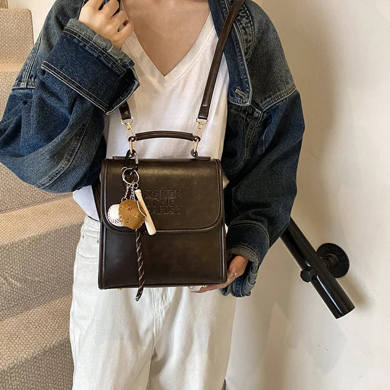 Casual Retro Large Capacity Women's Backpack Fashionable Versatile Stylish Satchel Crossbody Bag New Black City Simple Style PU