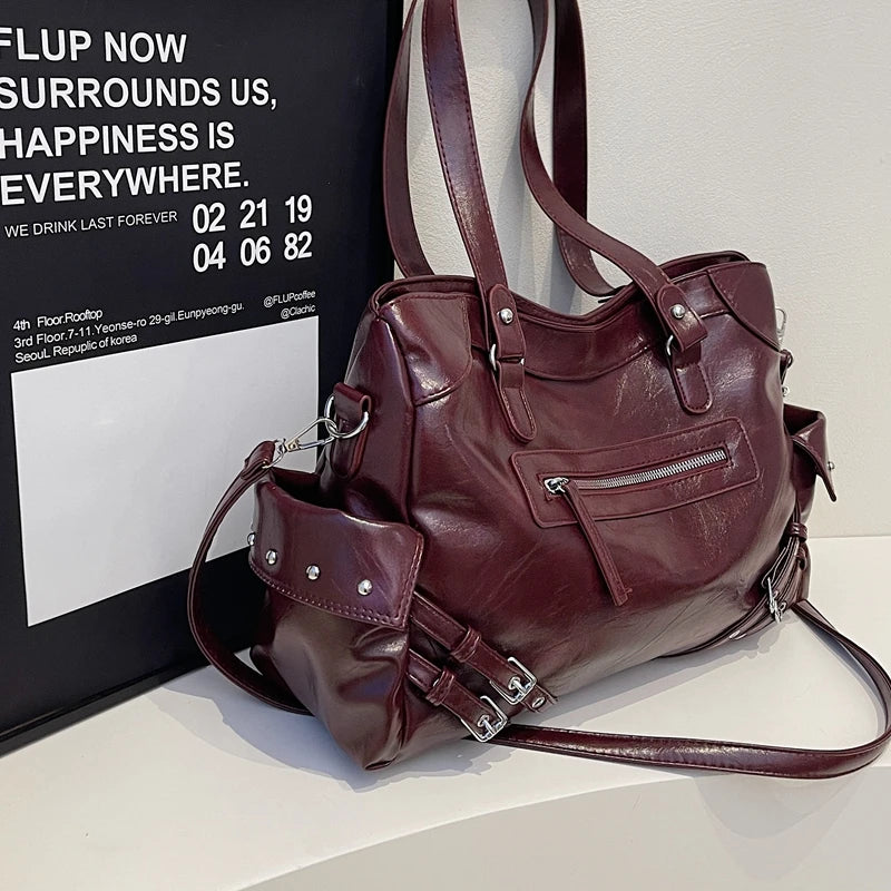 LEFTSIDE Big Solid Color PU Leather Shoulder Bags for Women Female 2025 Trend Luxury High Capacity Crossbody Handbags and Purses