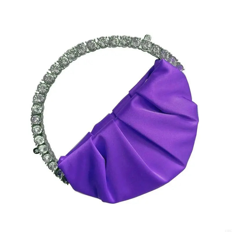 63HC Stylish Women Handbag Evening Party Bridal Clutch Bag with for Rhinestone Circular Handle Girls Prom Wedding Wallet Purs