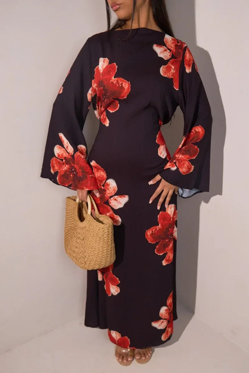 Elegant Floral Print Abaya Dress for Muslim Women Modest Full-Length Ankle-Grazing Maxi Robe 2025 Summer Islamic Turkey Outfit