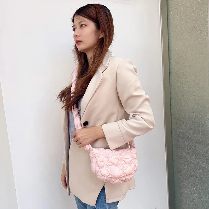 Crossbody Bag for Women Drawstring Strap Hobo Bag Puffer Zipper Underarm Bag Clutch Purse for Travel Shopping