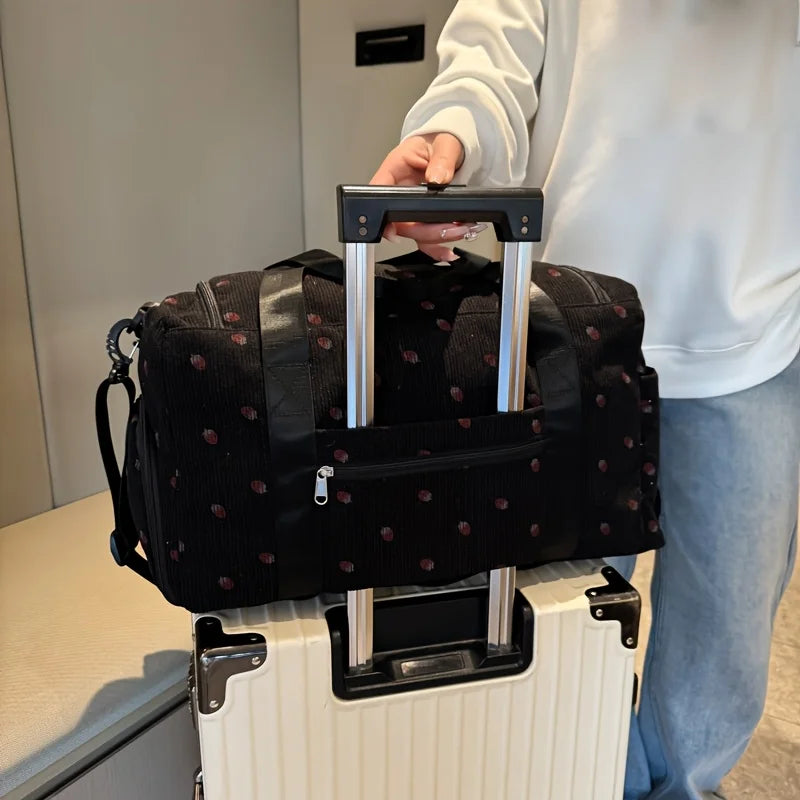 Large Capacity Strawberry Print Duffel Bag with Multiple Compartments - Ideal for Travel, Gym, and Everyday Use, Casual Style