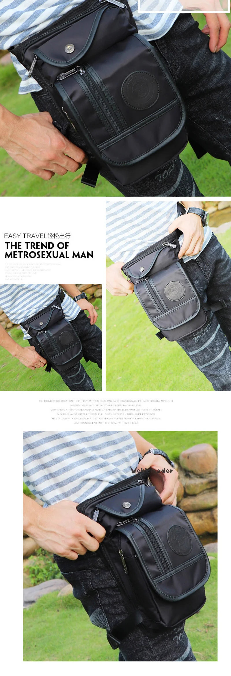Men's Canvas Drop Leg Bag Motorcycle Multi-purpose Messenger Shoulder Bag High Quality Belt Hip Bum Waist Fanny Pack for Camping