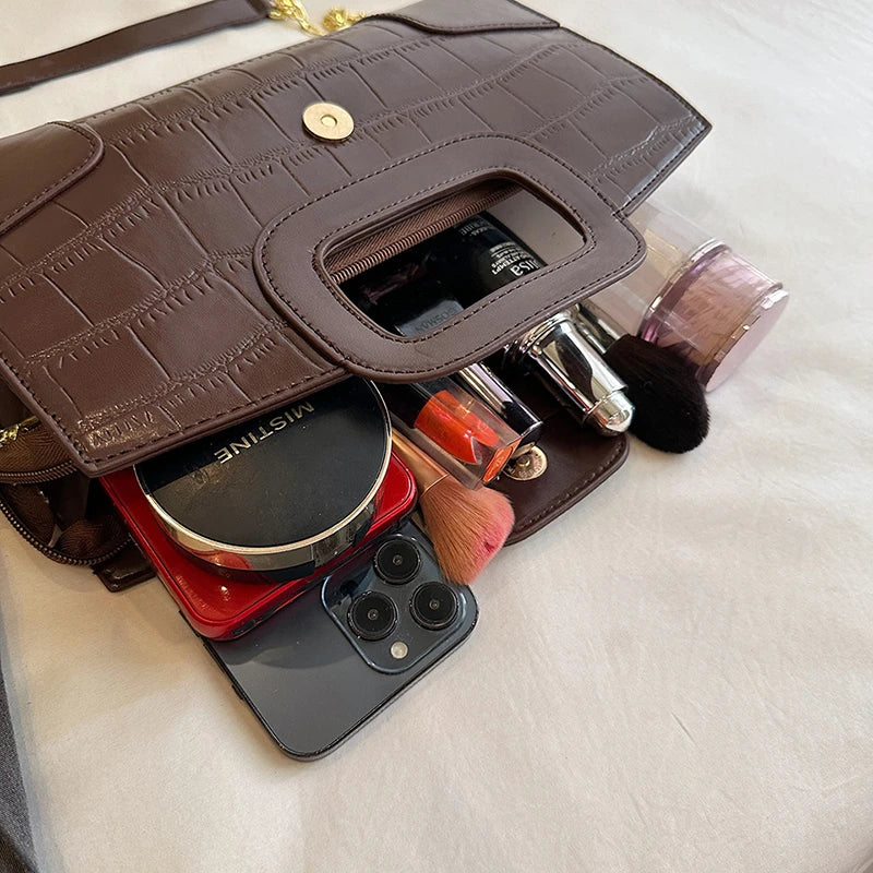 Luxury Clutch Bag Retro Women's Bag Stone Pattern PU Leather Crossbody Bag Female Flap Handbag Shoulder Bag Simple Sac A Main