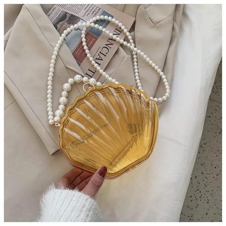 Evening Bags for Women 2023 New Transparent Shell Bag Clutch Box Handbags Pearl Chain Crossbody Bag Acrylic Purse Shoulder Bag