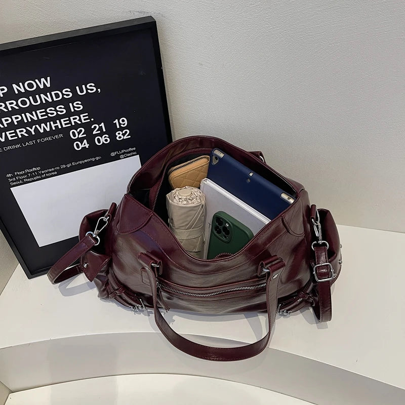 LEFTSIDE Big Solid Color PU Leather Shoulder Bags for Women Female 2025 Trend Luxury High Capacity Crossbody Handbags and Purses