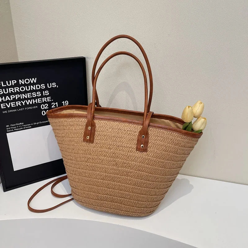 Luxury Designer Straw Beach Bag Large Capacity Beach Shoulder Bag For Women Summer Raffia Handbag Shopper Basket Tote Travel Bag