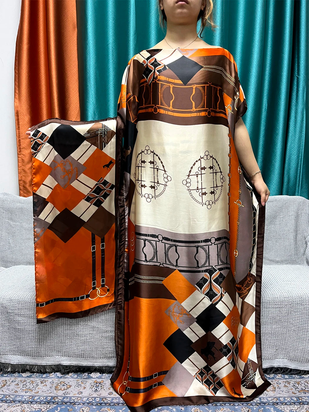 Muslim Silk Abayas For Women 2023 Fashion Print Islam Turkey Loose Elegant Femme Robe African Summer Ice Clothes With Headscarf