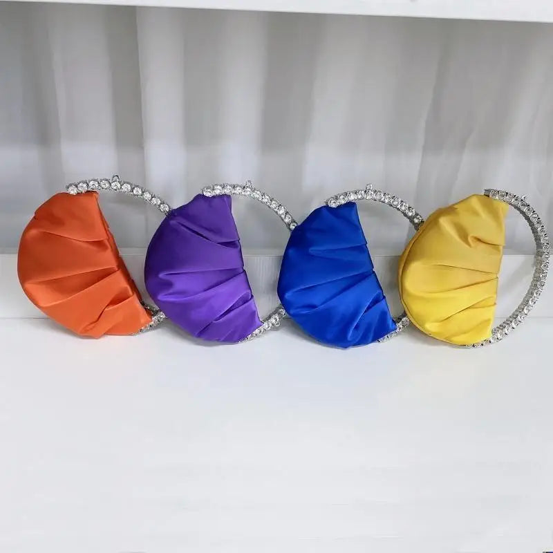 63HC Stylish Women Handbag Evening Party Bridal Clutch Bag with for Rhinestone Circular Handle Girls Prom Wedding Wallet Purs