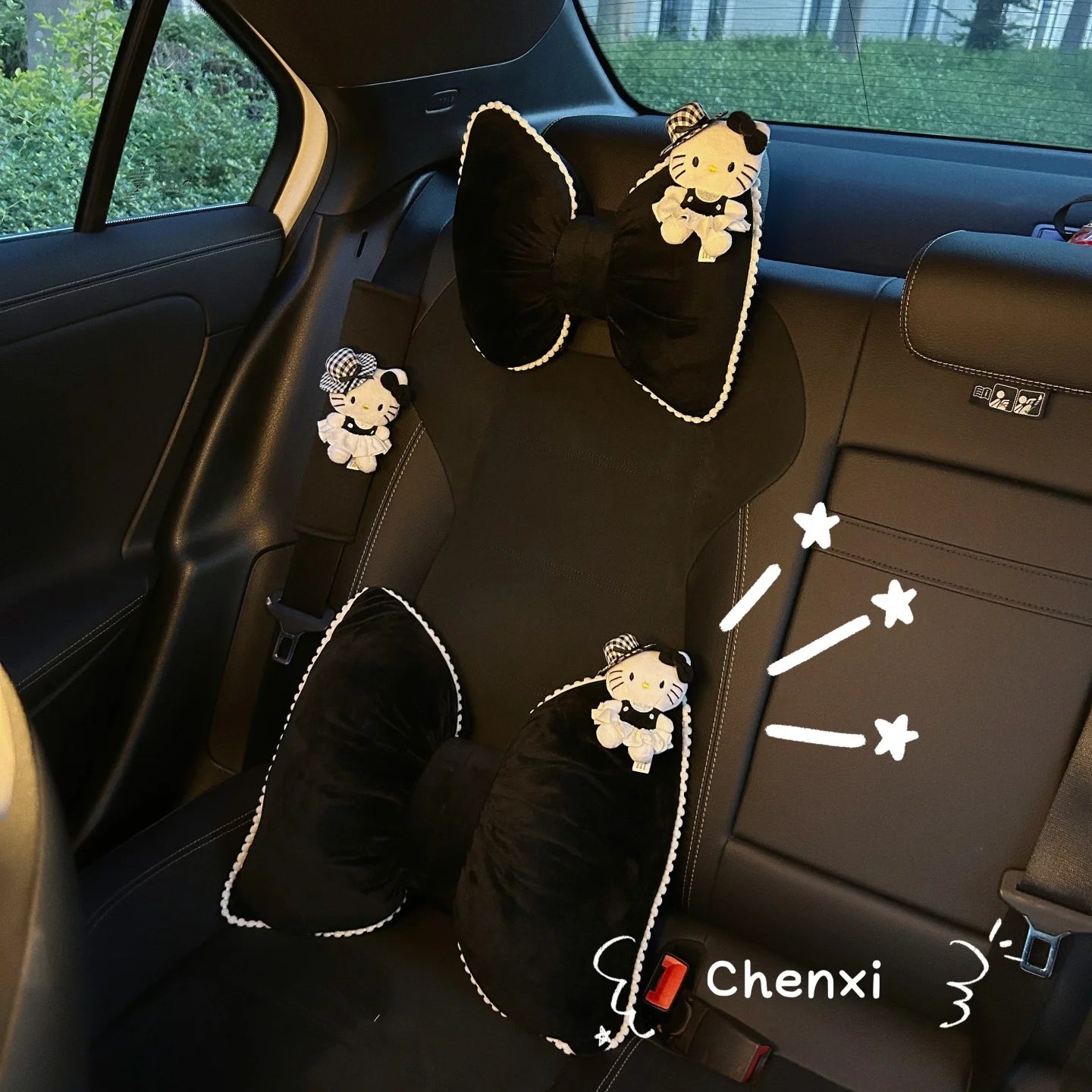 Black Hello Kitty Car Headrest Neck Protection Pillow Seat Belt Cover Universal Interior Waist Pillow Car Cushion